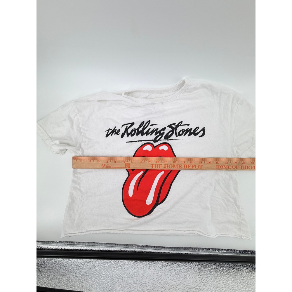 The Rolling Stones Graphic Cropped T-Shirt White Red Tongue Logo Small - Picture 5 of 5